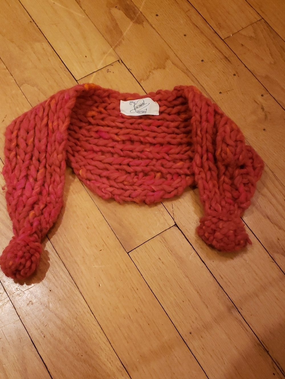 Lisa Shaub chunky Hand-Knit Bolero Shrug with Pom-Pom Ends - burnt orange